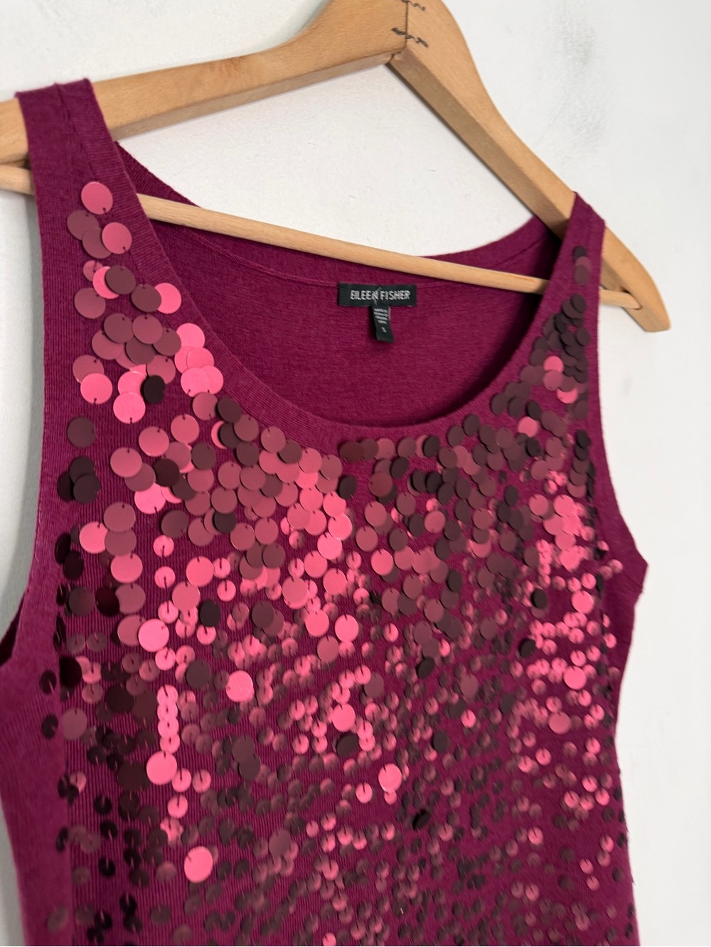 Eileen Fisher Ultra fine Merino Wool Sequin Front Shell Top Sweater Soft Size S - Picture 3 of 6